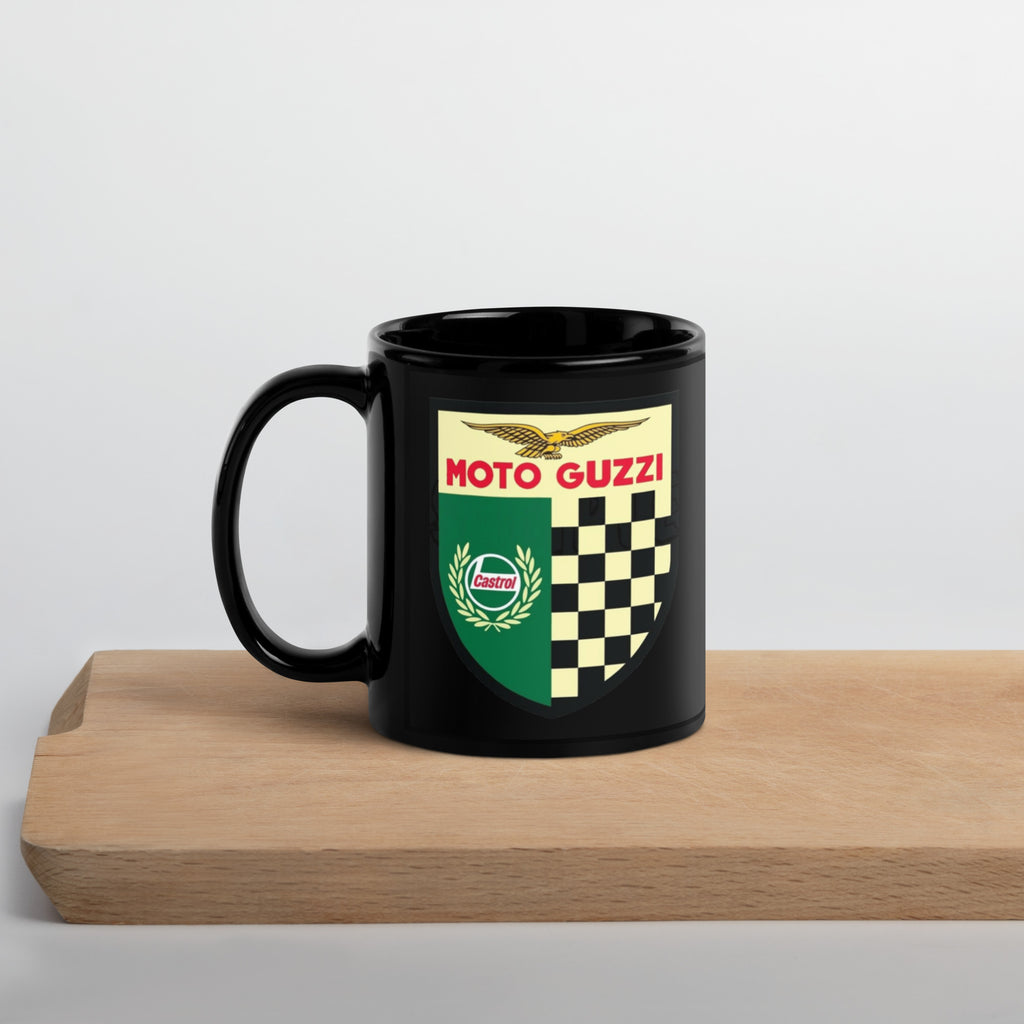 Vintage Moto Guzzi Racing Badge on Black Mug